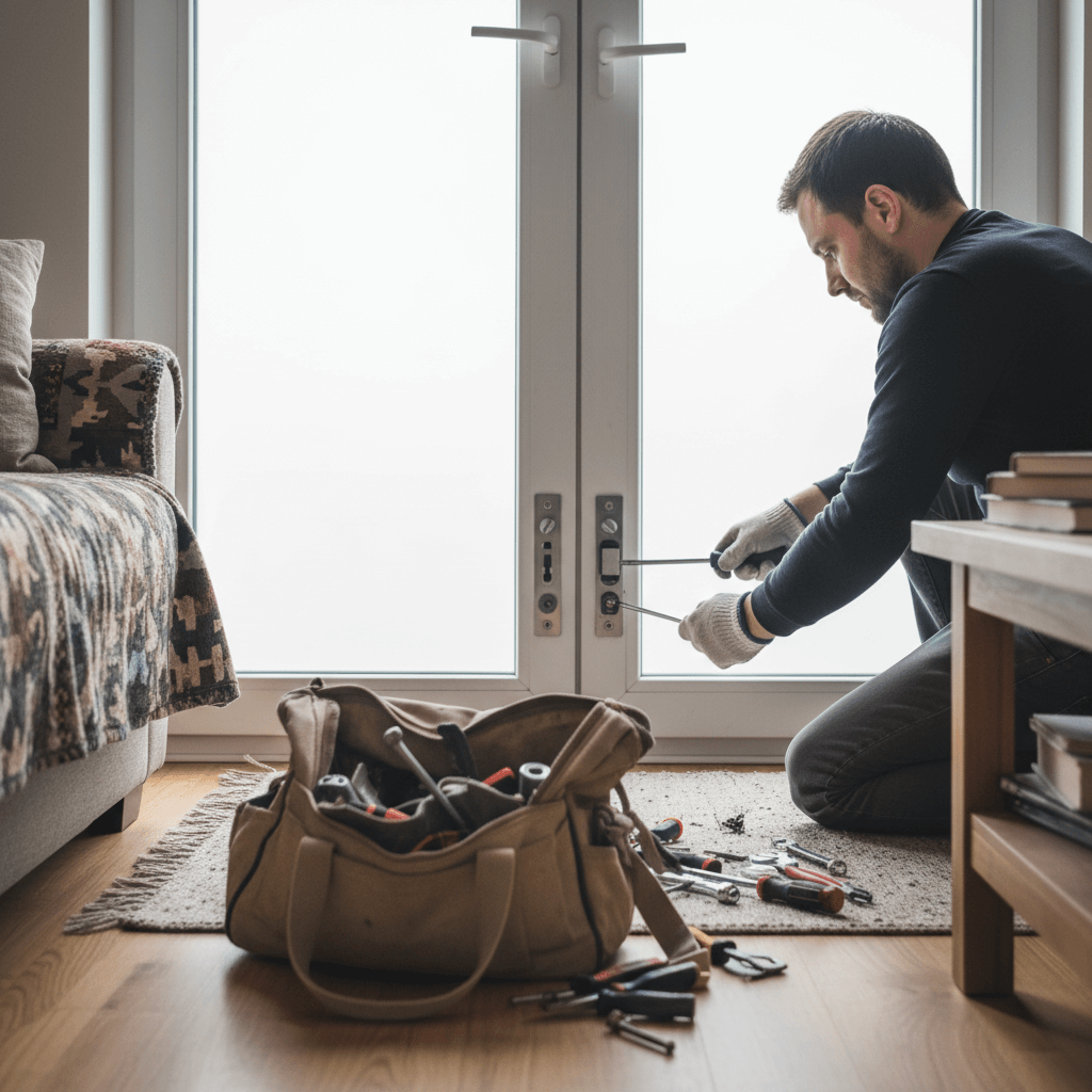 Fachmann stellt Mehrfachverriegelung ein