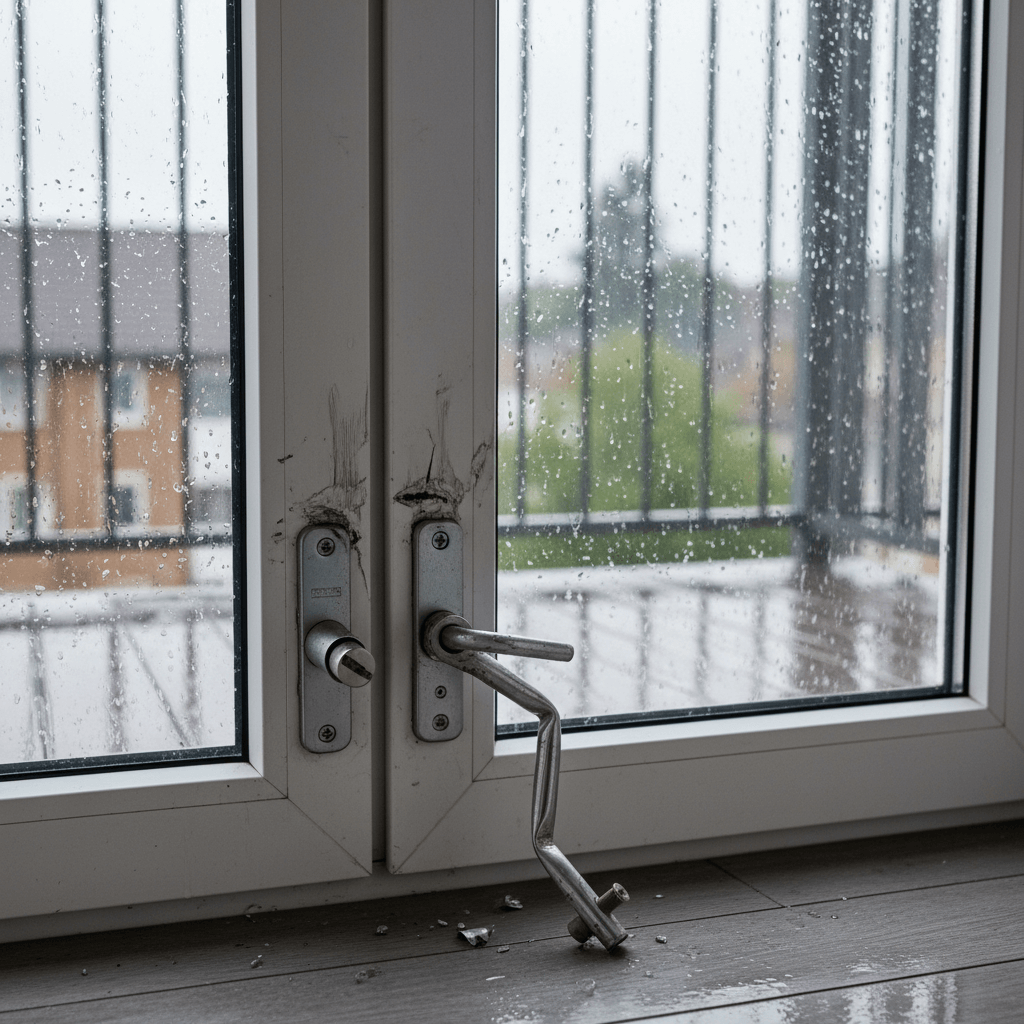 Beschädigtes Terrassentürschloss nach Einbruchversuch